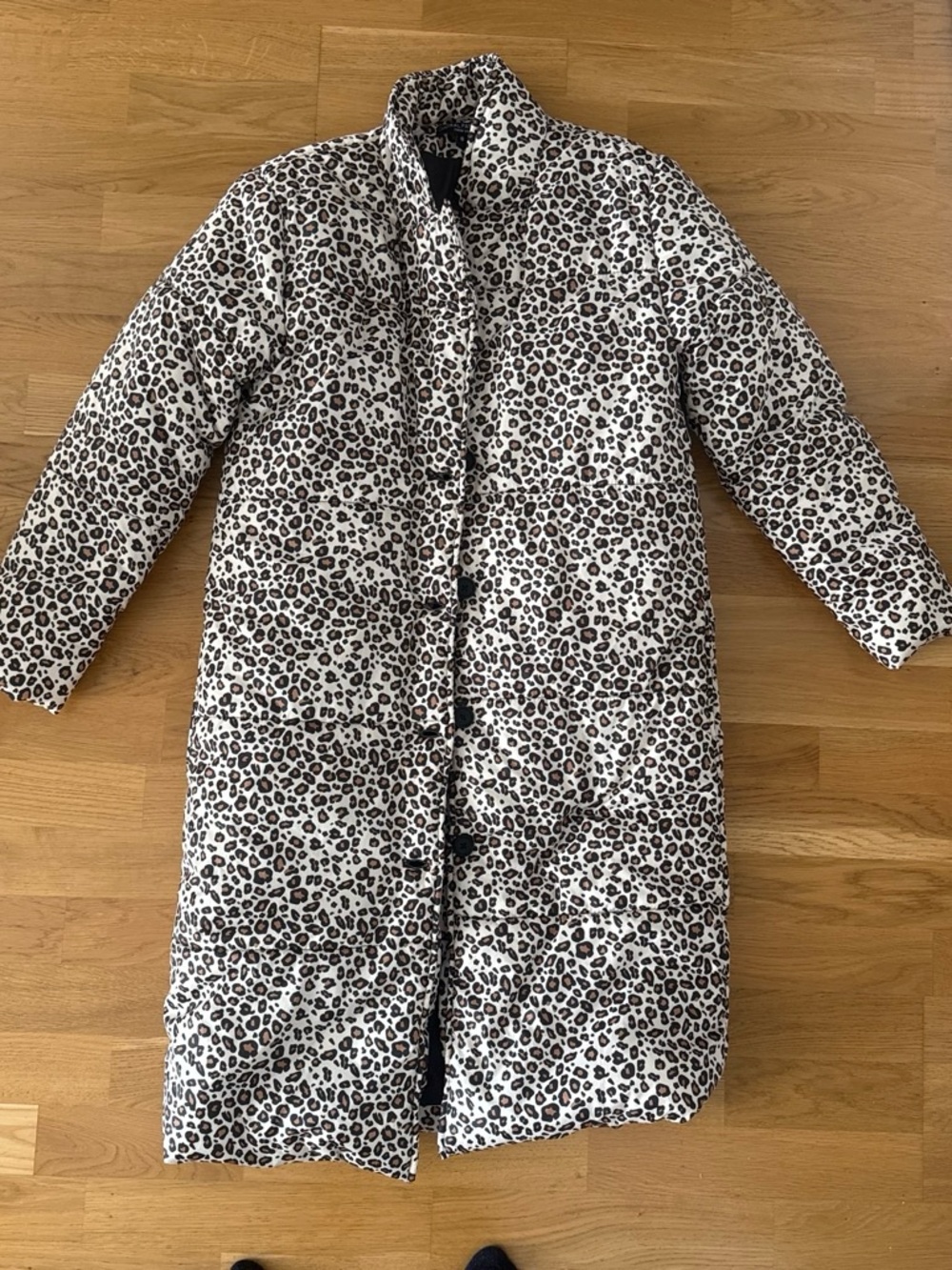Central Park West White and Black Leopard-Print Long Puffer Coat
